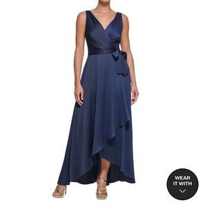 Dkny Women's Faux-Wrap Tie-Waist Satin Crepe Dress